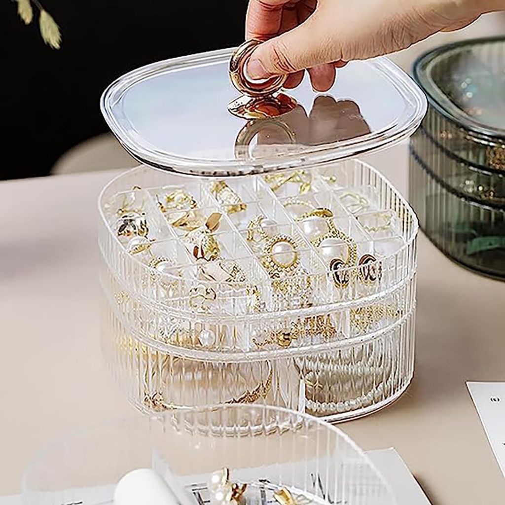 Locaupin Jewelry Box 3 Layer Jewelry Organizer with Handle Clear Jewelry Boxes for Make up Organizer Jewelry Storage