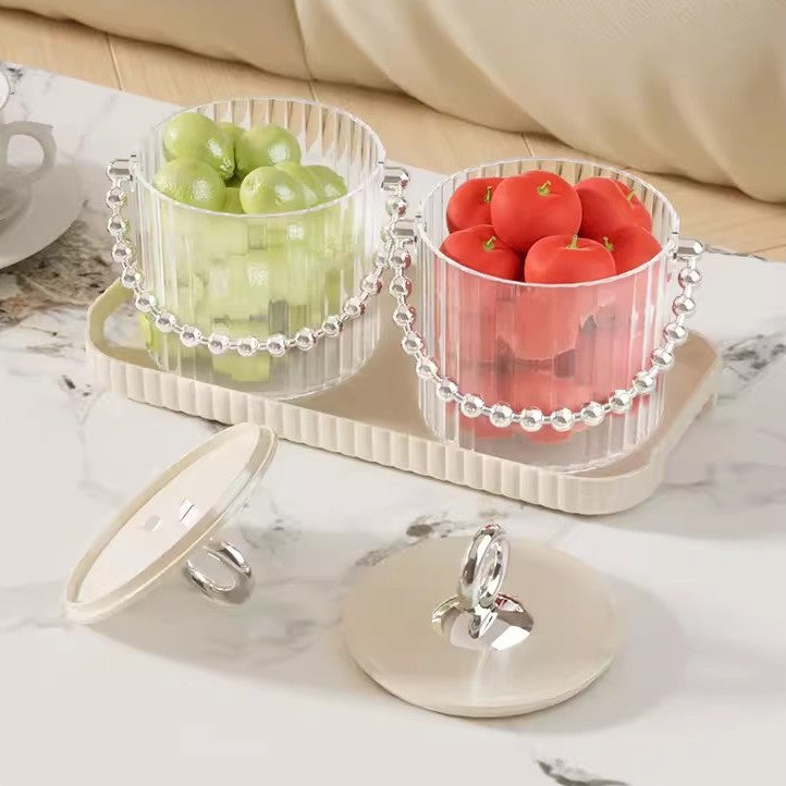 Locaupin Candy Jar Set, Plastic Cookie Container with Lid, Clear Storage Display,Candy Snacks Organizer with Tray