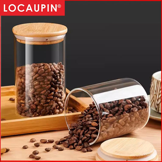 Locaupin Glass Borosilicate Glass Dry Food Storage Container Food Dispensers With Cover