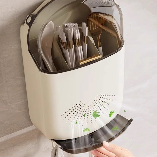 Locaupin Kitchen Utensil Holder Multi Wall Mount Utensil Rack Detachable Knife and Fork Organizer with Dustproof Cover