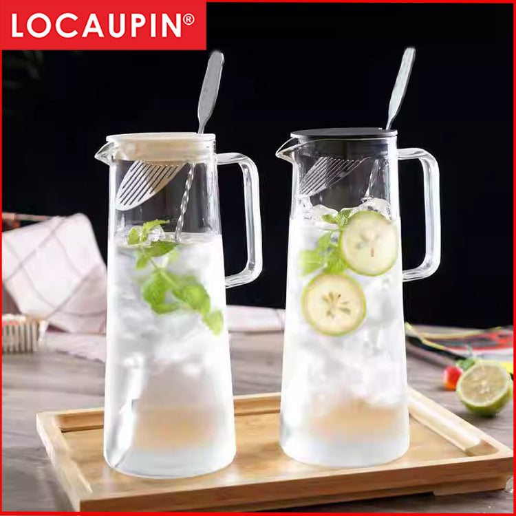 Locaupin 1800mL Borosilicate Glass Bottle Pitcher Glass with Filter,Flower Tea,Microwave Safe High Temperature Tea Cup