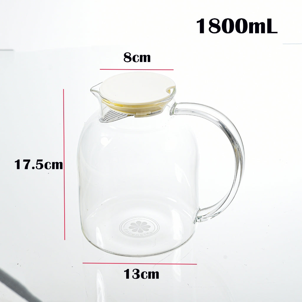 Locaupin 1800mL Borosilicate Glass Bottle Pitcher Glass with Filter,Microwave Safe High Temperature Tea Cups Teapot
