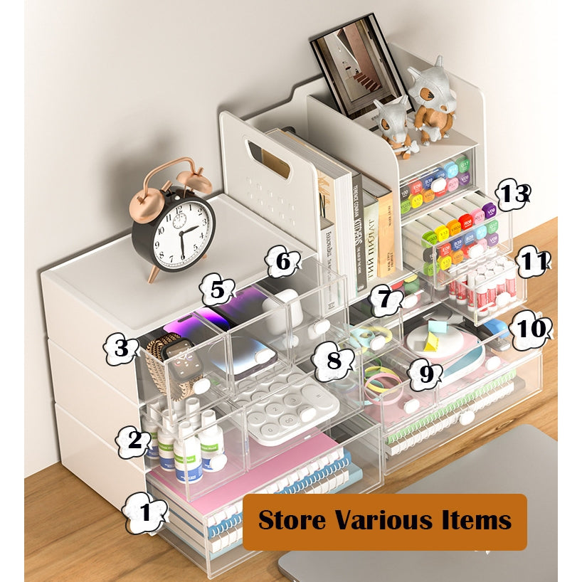 Locaupin Desk Drawer Organizer Shelf with Expandable Storage for Book and Home Tabletop Files Holder