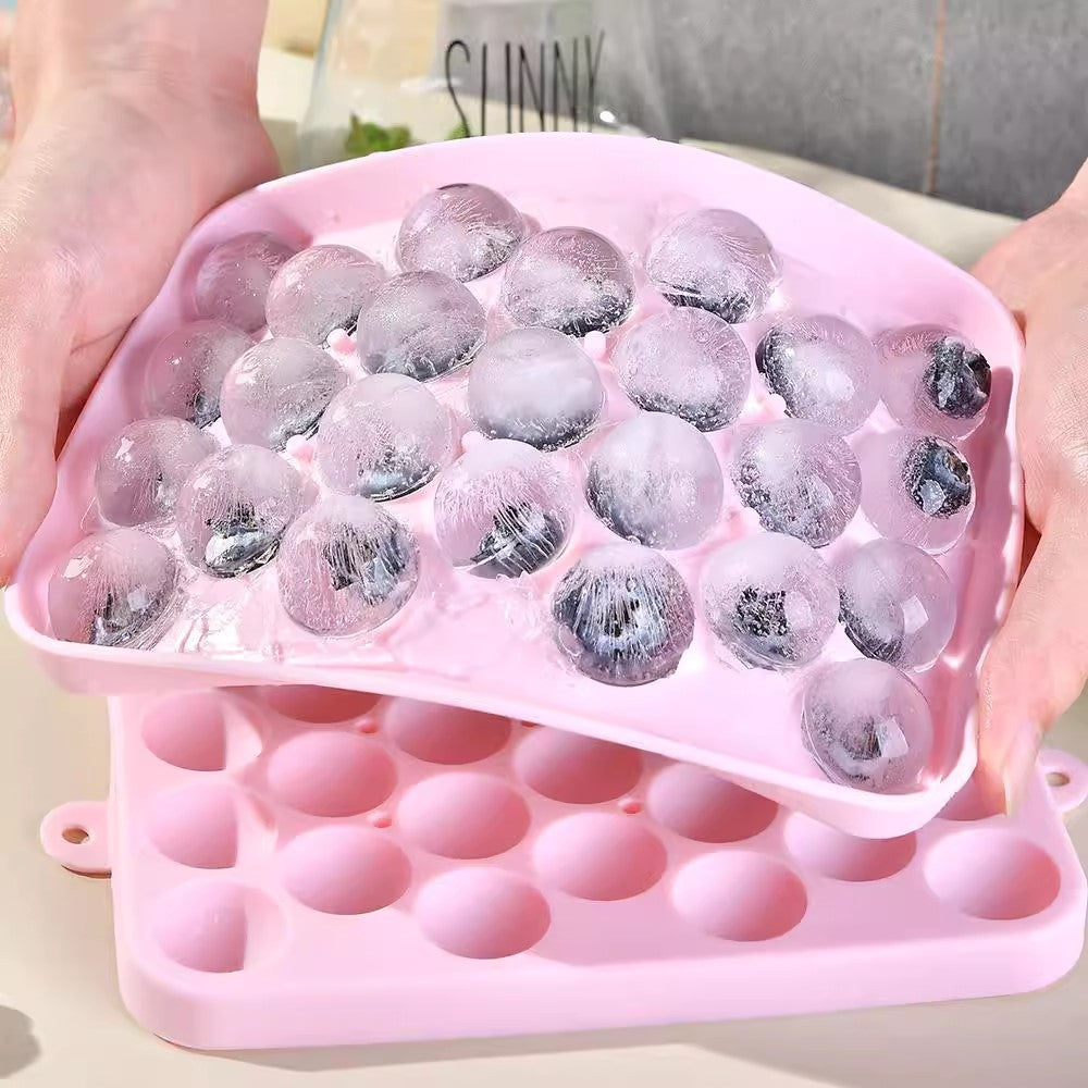 Locaupin BPA Free Silicone Ice Tray, Round Ice Trays, Easy-Release 25pcs Small Ice Ball, for Freezer, Cocktail, Whiskey