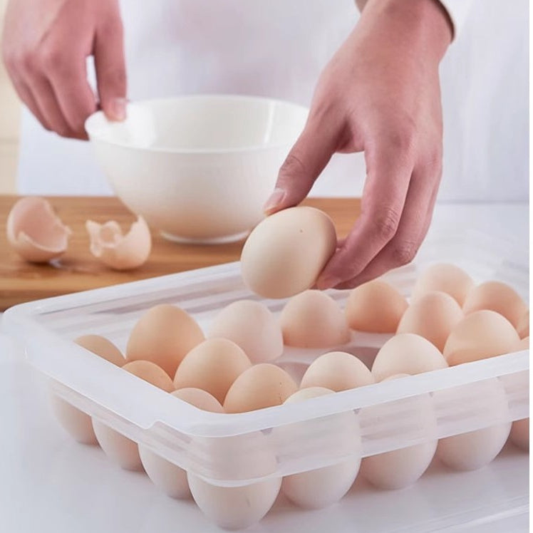 Locaupin Stackable Refrigerator 18/34pcs Eggs Storage Box Eggs Dispensers Egg Storage Bin With Lid
