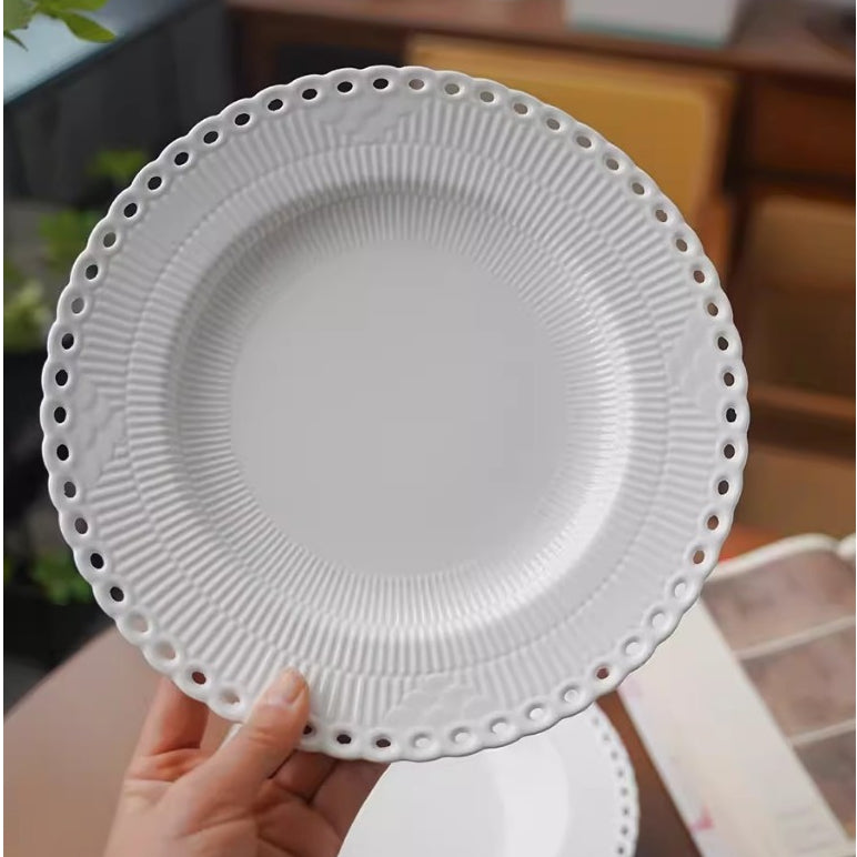 Locaupin Pure White Ceramic Dinnerware, Round Serving Bowls, Tableware for Steak, Salad Pasta Bowls Dinner Sets