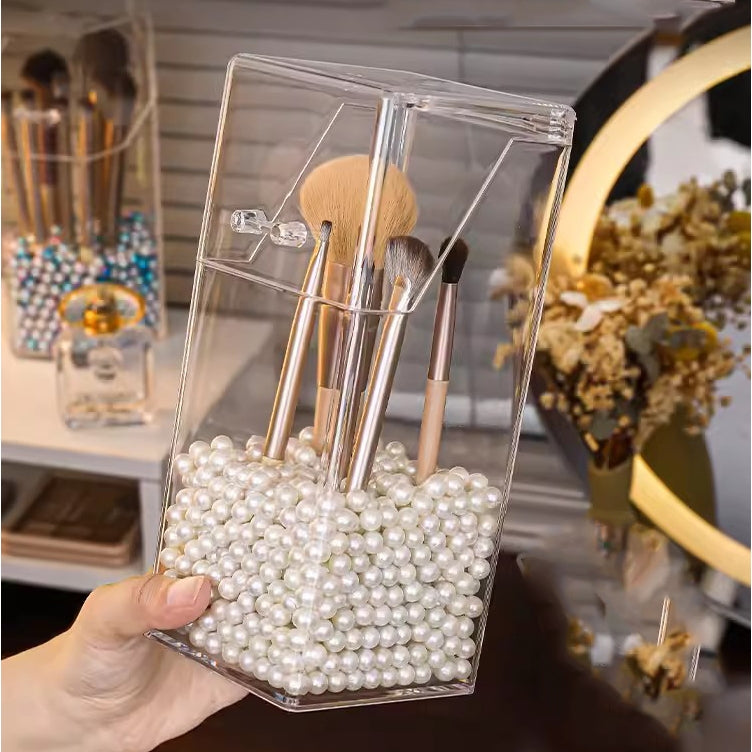 Locaupin Makeup Brush Storage Box,Desktop Pen Holder with Cover Stationery Storage organizer, Face Mask Organizer