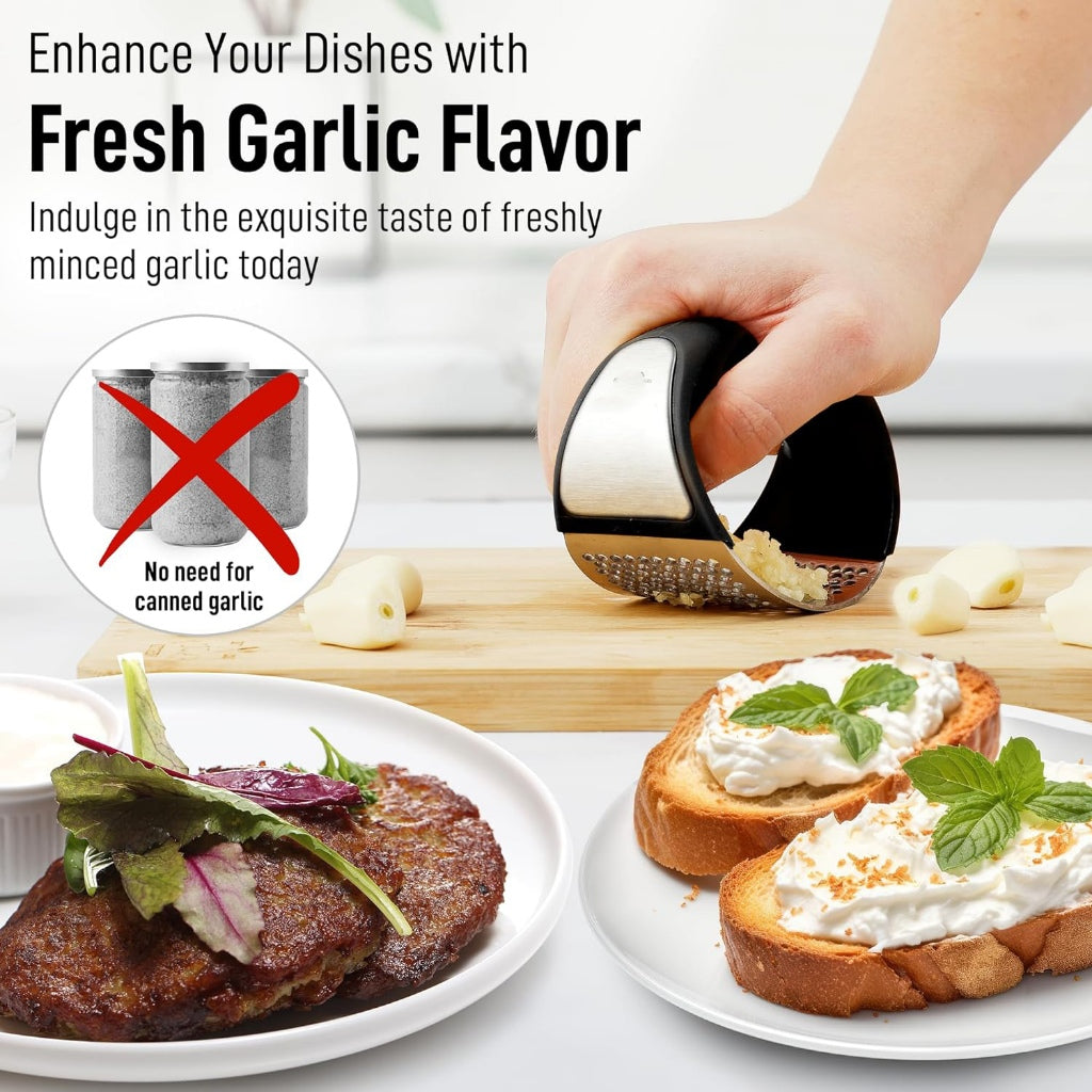 Locaupin Garlic Press Rocker - Stainless Steel Garlic Mincer Garlic Crusher, New Innovative Garlic Chopper