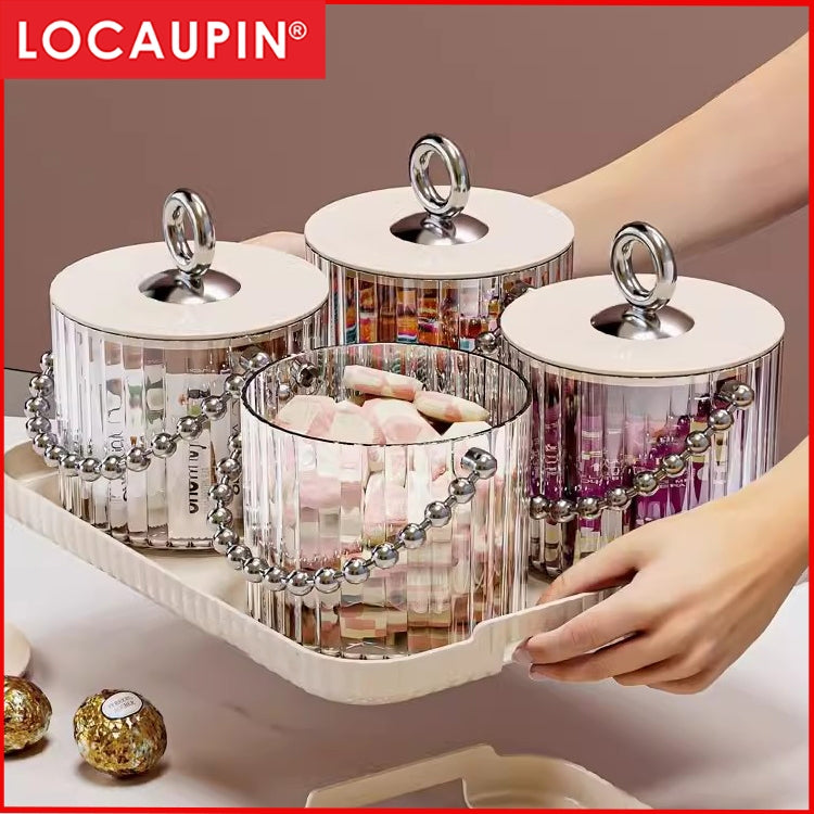 Locaupin Candy Jar Set, Plastic Cookie Container with Lid, Clear Storage Display,Candy Snacks Organizer with Tray