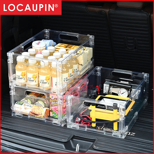 Locaupin Folding Large Bins  Stackable Storage Bins Collapsible Stackable Organizer with Handle Picnic Basket