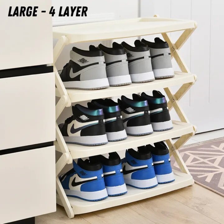 Locaupin Foldable 4 Layer Shoe Box Storage Organizer Space Saving Shoe Cabinet Organize Box Heavy Duty Sneaker Shoe Rack