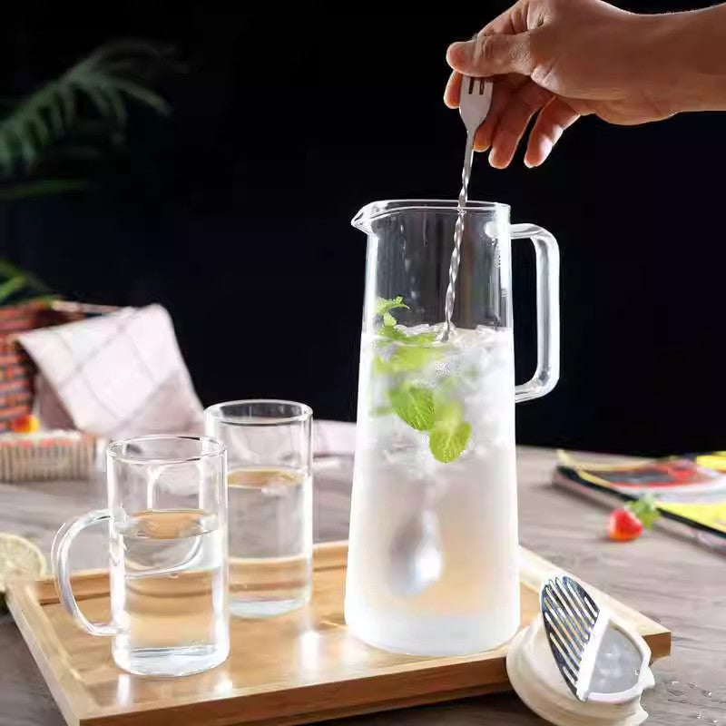 Locaupin 1800mL Borosilicate Glass Bottle Pitcher Glass with Filter,Flower Tea,Microwave Safe High Temperature Tea Cup