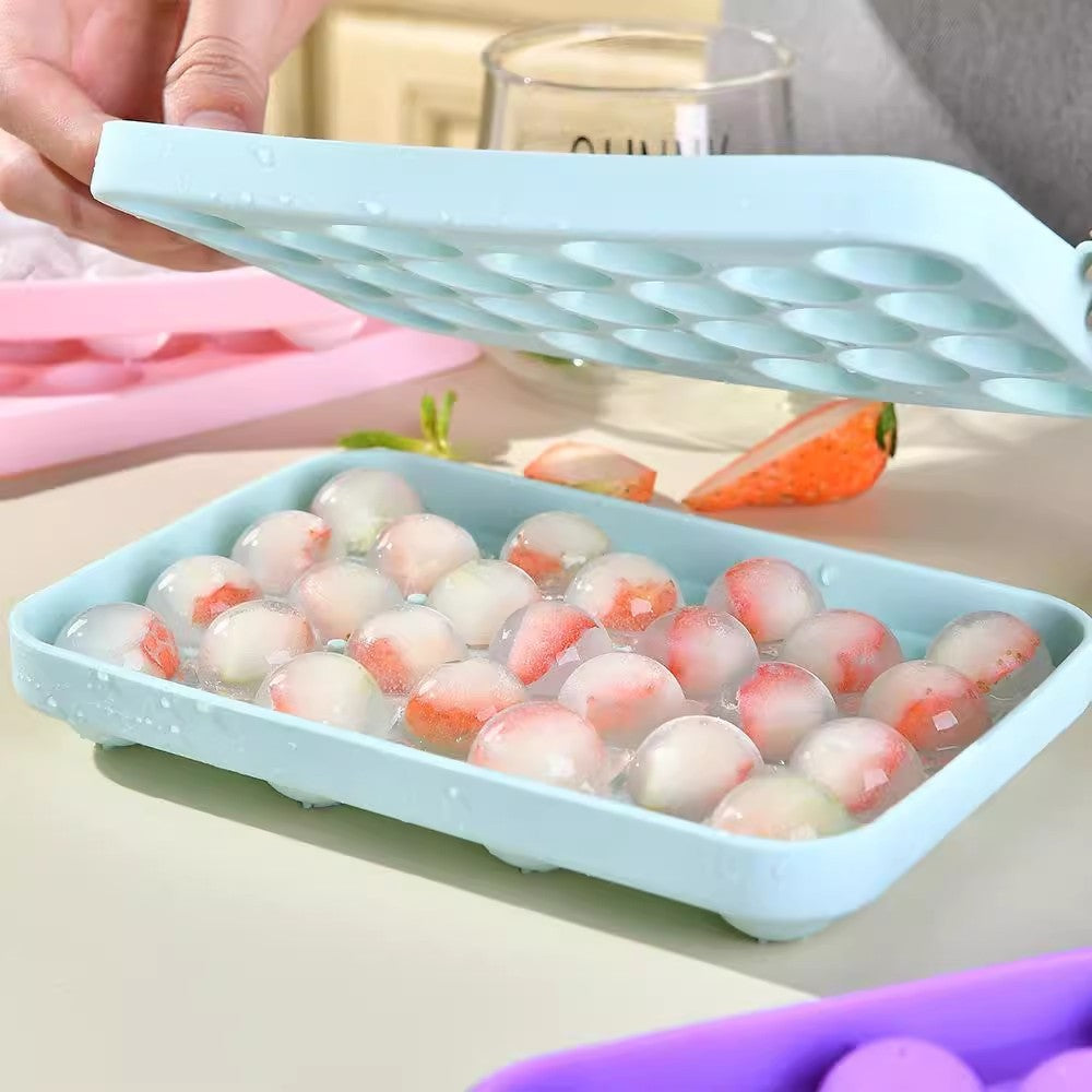 Locaupin BPA Free Silicone Ice Tray, Round Ice Trays, Easy-Release 25pcs Small Ice Ball, for Freezer, Cocktail, Whiskey