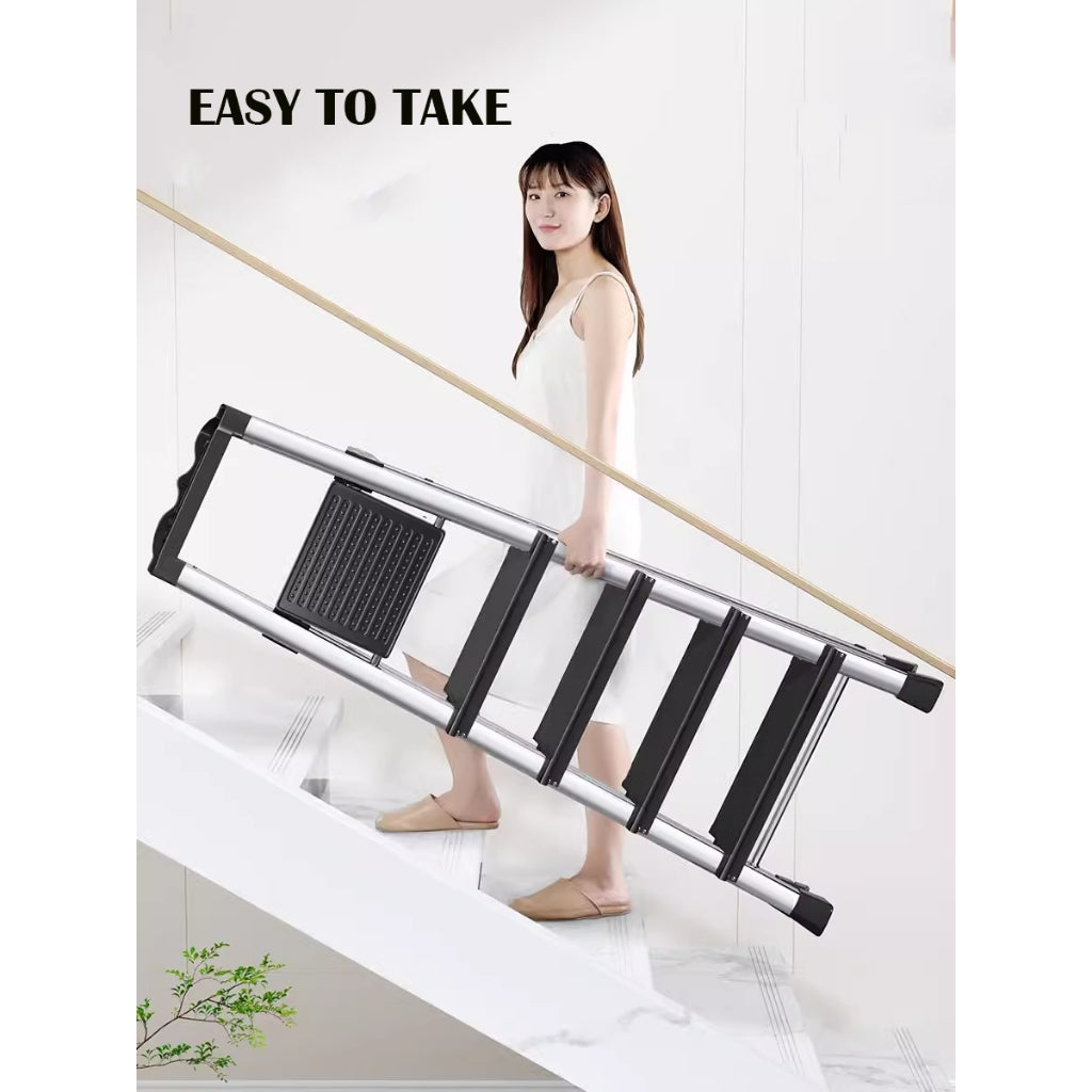 Locaupin 4 Steps Ladder Black Aluminum Lightweight Folding with Anti-Slip & Wide Pedal for Home and Kitchen Space Saving