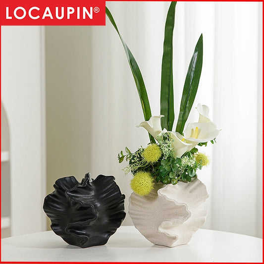 Locaupin Ceramic Vase Modern Home Decor, Hollow Round Matte Pampas Flower Vases