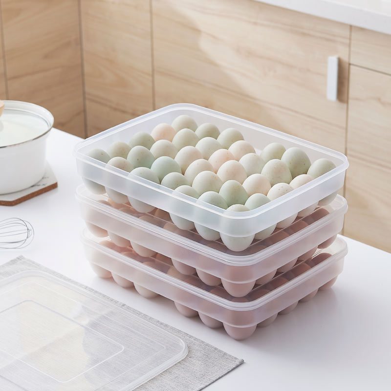 Locaupin Stackable Refrigerator 18/34pcs Eggs Storage Box Eggs Dispensers Egg Storage Bin With Lid