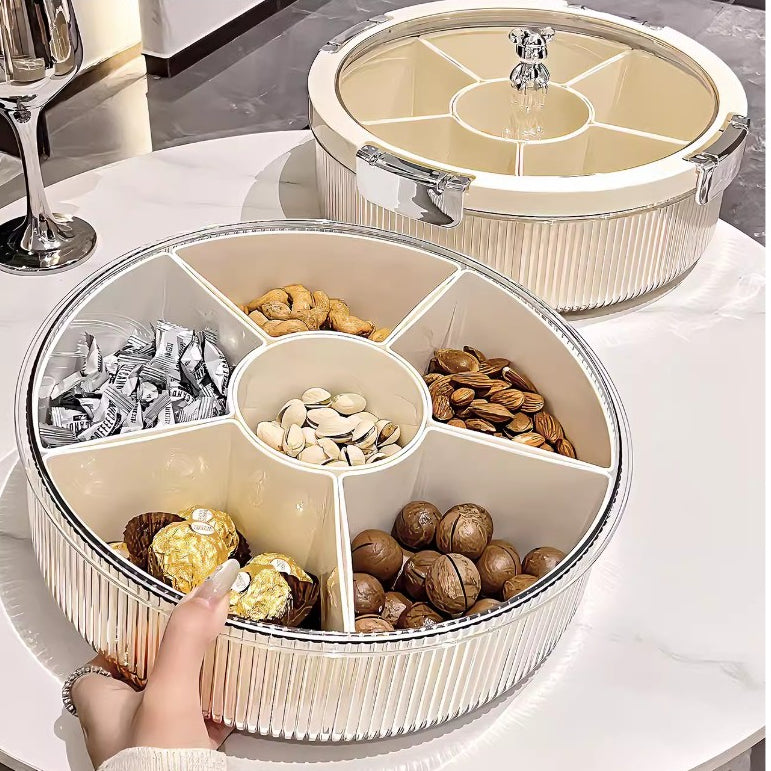 Locaupin BPA FREE Square Plastic Divided Serving Tray with Lids, 4 Individual Dishes Food Storage Containers, Serving