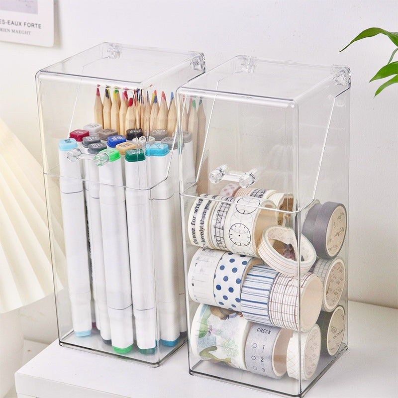 Locaupin Makeup Brush Storage Box,Desktop Pen Holder with Cover Stationery Storage organizer, Face Mask Organizer