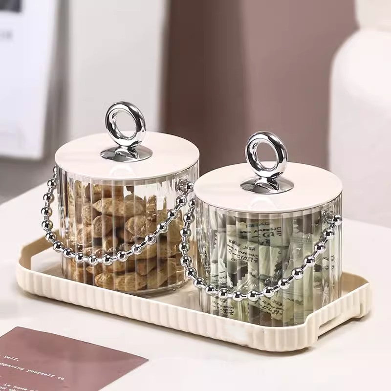 Locaupin Candy Jar Set, Plastic Cookie Container with Lid, Clear Storage Display,Candy Snacks Organizer with Tray