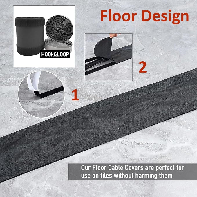 Locaupin Floor Cable Covers Wire Storage Cover Cord Cover with Adhesive Tape for Carpet Tiles and Any Floor Surface