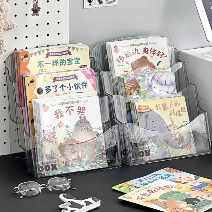 Locaupin Book Holder Brochure Display Stand or Wall Mount 3 Tier Magazine Holder Clear Stands for Display