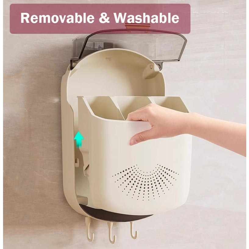 Locaupin Kitchen Utensil Holder Multi Wall Mount Utensil Rack Detachable Knife and Fork Organizer with Dustproof Cover