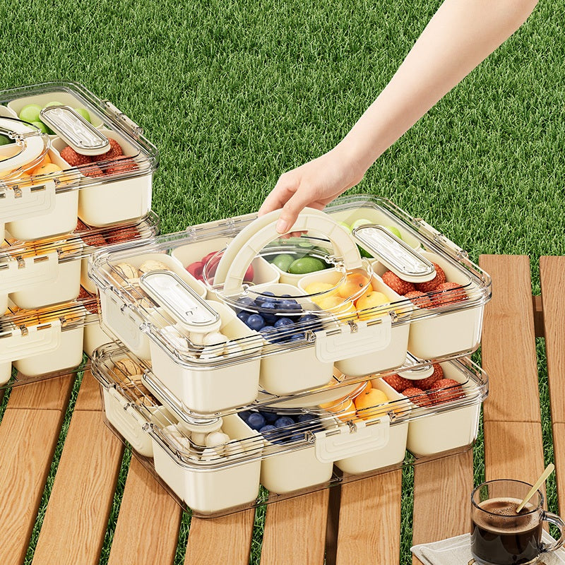 Locaupin Food Storage Containers Stackable Refrigerator Organizer Bins with Lids with Removable Compartment Basket