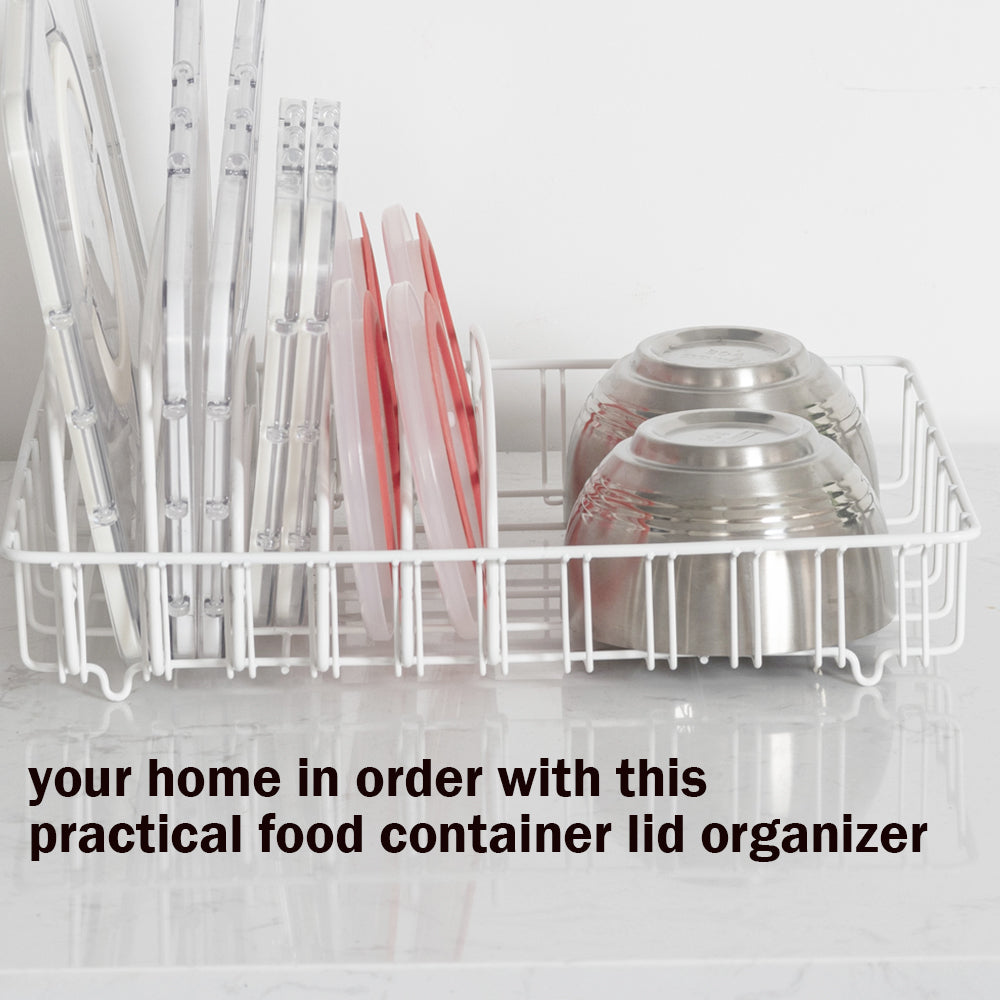 Locaupin Food Container Lid Organizer, Container Cover Metal Storage Basket,Tableware Organizer,Drinkware Storage Basket