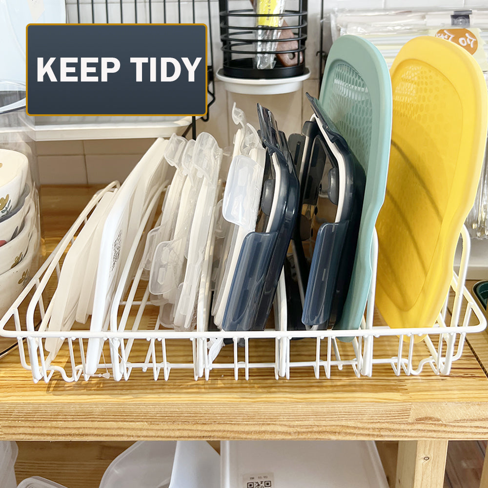 Locaupin Food Container Lid Organizer, Container Cover Metal Storage Basket,Tableware Organizer,Drinkware Storage Basket