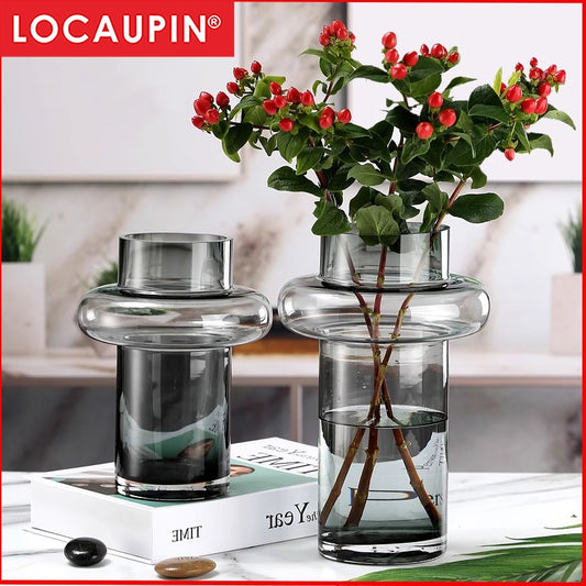 Locaupin Home Vase Flower Arrangement Optic Color Glass Vases with Golden Rim Decor for Dining Living Room Wedding Gift