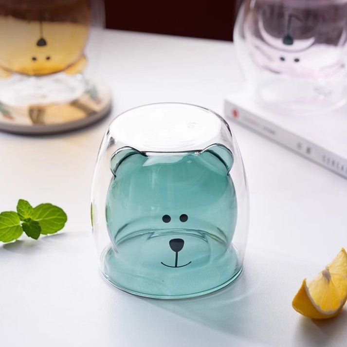 Locaupin Bear Mugs Cute Mugs Coffee Cup Double Wall Insulated Glass Espresso Cups for Birthday Christmas Valentine's Day