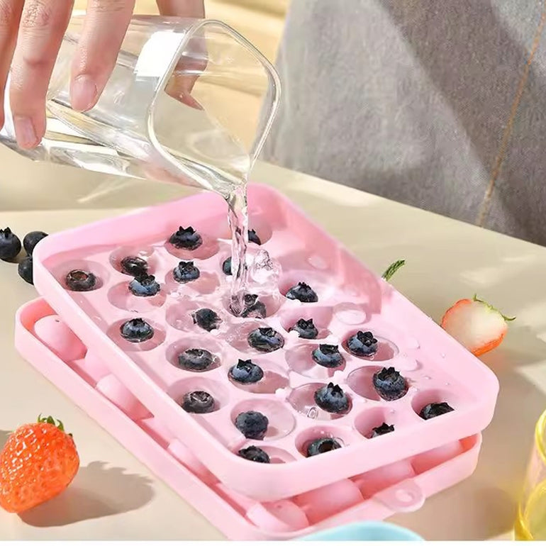 Locaupin BPA Free Silicone Ice Tray, Round Ice Trays, Easy-Release 25pcs Small Ice Ball, for Freezer, Cocktail, Whiskey