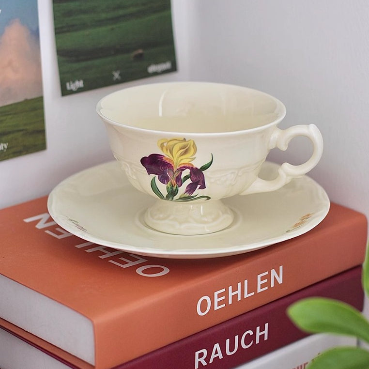 Locaupin Ceramic Tea Cups and Saucers, Cappuccino Cups, Coffee Cups, White Tea Cup Set,British Coffee Cups