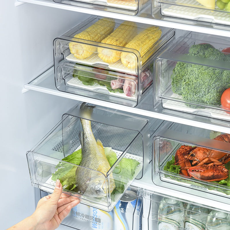 Locaupin Drawer Stackable Kitchen Pantry Cabinet, Refrigerator, Freezer Food Storage Box with Handles, Food Container