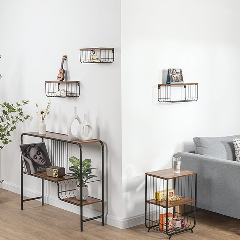 Locaupin Set of 3pcs Wall Mounted Shelves, 2Tier Decorative Shelf, Storage Wall Shelves with Metal Baskets