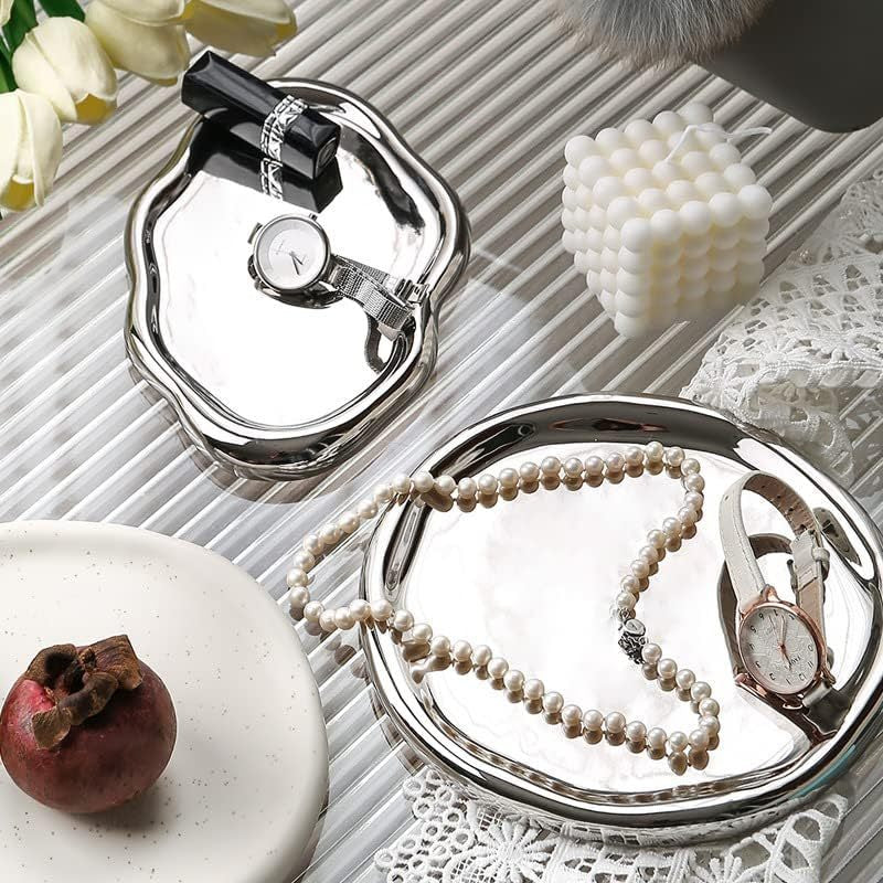 Locaupin Jewelry Dish Trinket Tray, Entryway Table Key Dish Tray, Unique Ceramic Plate, Decor Ceramic Tray Gift