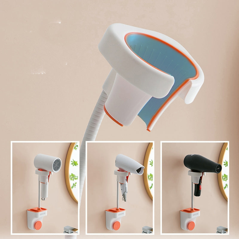 Locaupin Hands-free Hair Dryer Holder with Any Angle Rotating Bathroom Wall Mount Shower Head Holder Hair Dryer Bracket