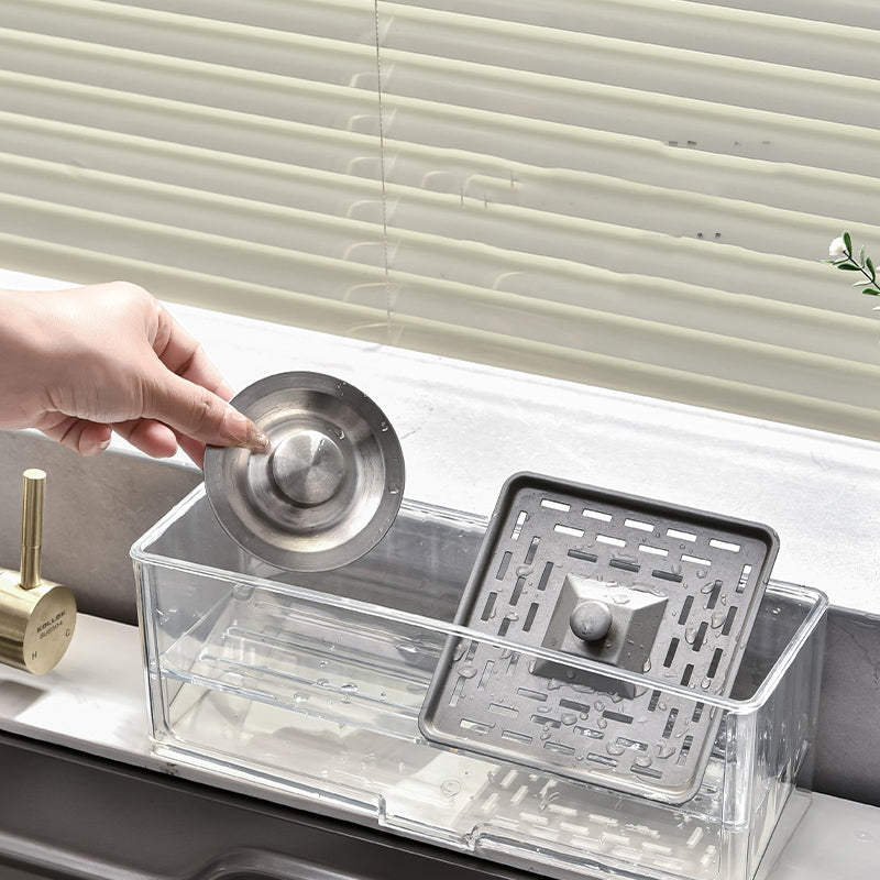 Locaupin Sponge Holder for Kitchen Sink Kitchen Sink Organizer Plastic Sink Caddy with Divider Sponge Holder Auto Drain