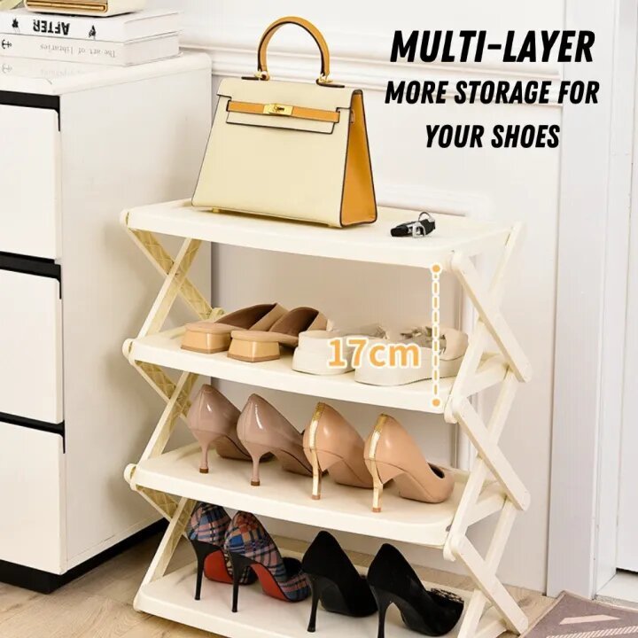 Locaupin Foldable 4 Layer Shoe Box Storage Organizer Space Saving Shoe Cabinet Organize Box Heavy Duty Sneaker Shoe Rack