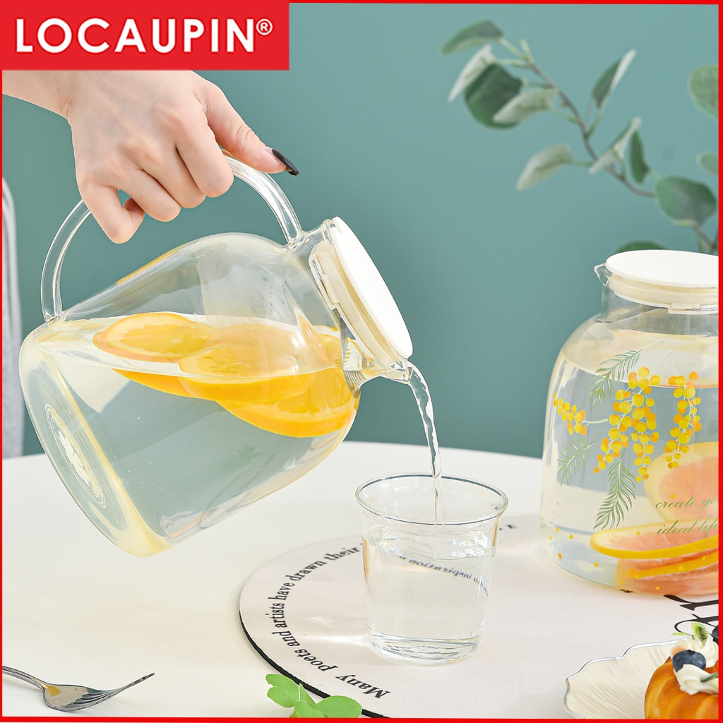 Locaupin 1800mL Borosilicate Glass Bottle Pitcher Glass with Filter,Microwave Safe High Temperature Tea Cups Teapot