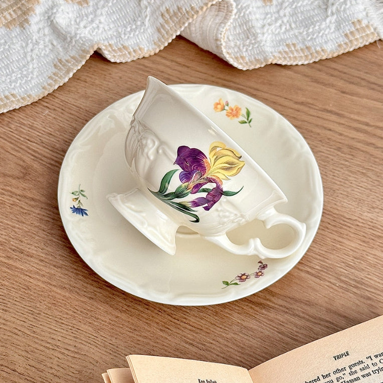 Locaupin Ceramic Tea Cups and Saucers, Cappuccino Cups, Coffee Cups, White Tea Cup Set,British Coffee Cups