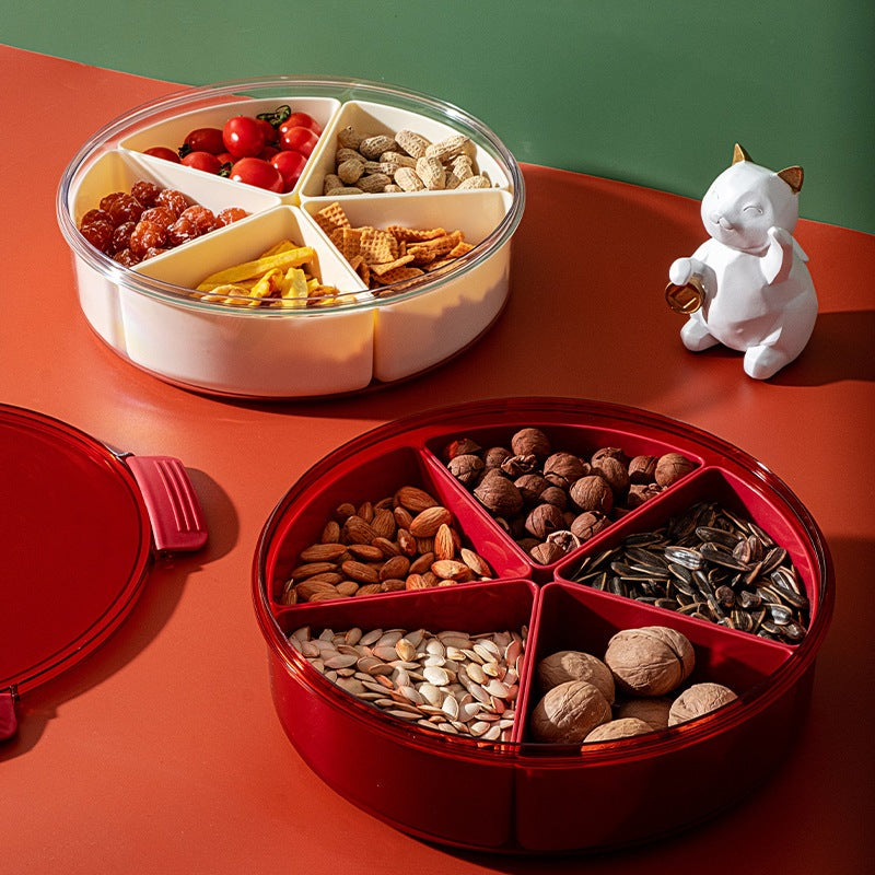 Locaupin BPA FREE Square Plastic Divided Serving Tray with Lids, 4 Individual Dishes Food Storage Containers, Serving