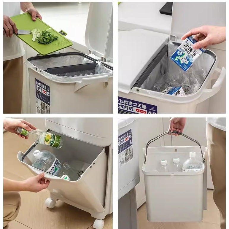 Locaupin Household Sorting 32/45L Trash Can Large Garbage Storage Box Plastic Garbage Sorting Paper Basket Trash can