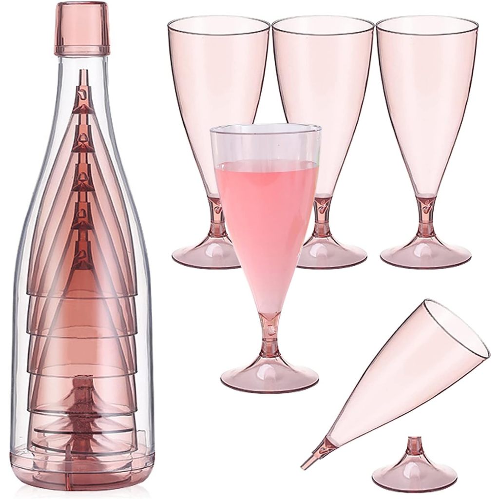 Locaupin BPA Free ,Plastic Champagne Wine Glasses Set Of 4/5, Wine Glasses With Storage Bottles, For Outdoor, Camping,