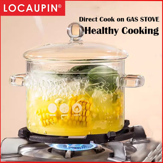 Locaupin Glass Pot with Lid Cover Borosilicate Glass with Handle Multipurpose Heat-resistant Cooking Pot/Pan Cookware