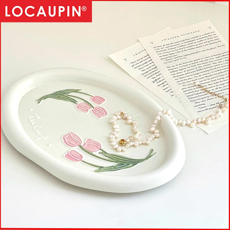 Locaupin Jewelry Dish Trinket Tray, Entryway Table Key Dish Tray, Unique Ceramic Plate, Decor Ceramic Tray Gift