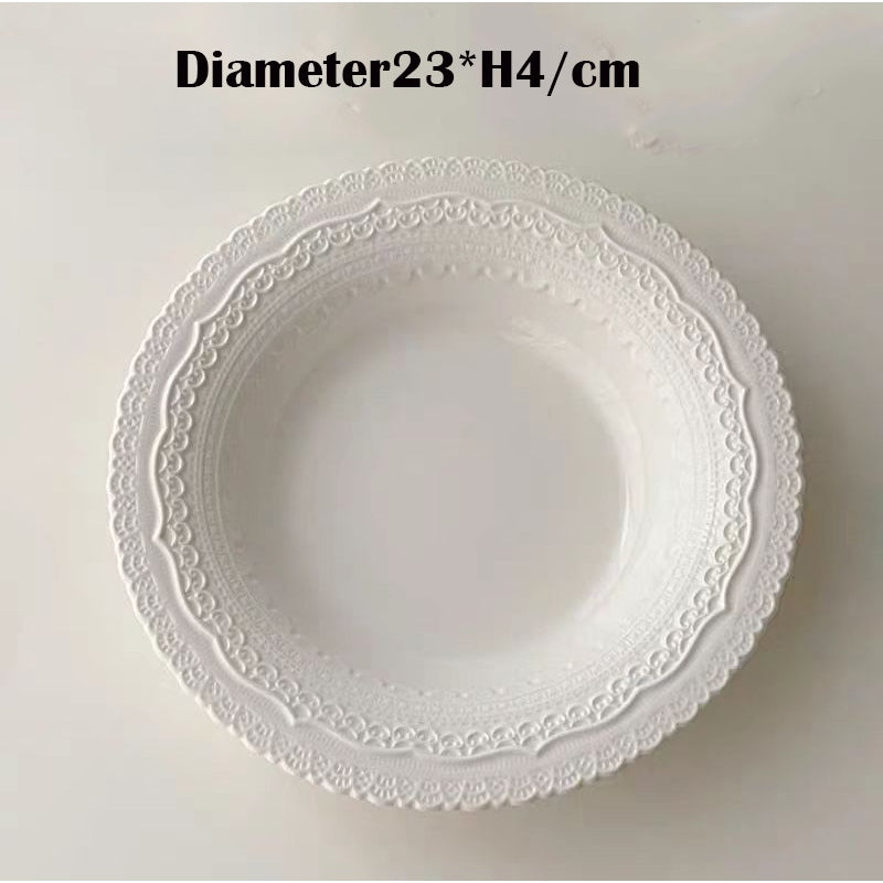 Locaupin Pure White Ceramic Dinnerware, Round Serving Bowls, Tableware for Steak, Salad Pasta Bowls Dinner Sets