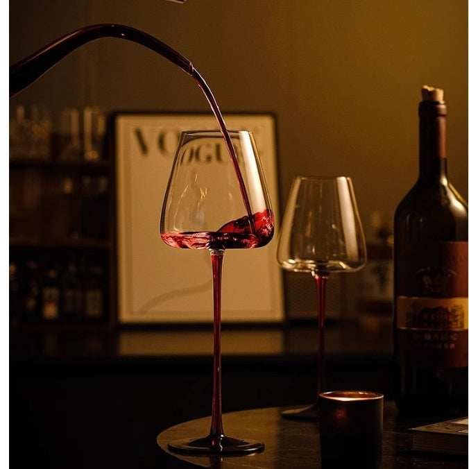 Locaupin 2pcs Wine Glasses, Crystal Clear Glass, Long Stem Wine Glass for Red, Black Concave Bottom Champagne Glasses