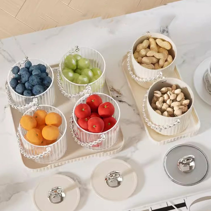 Locaupin Candy Jar Set, Plastic Cookie Container with Lid, Clear Storage Display,Candy Snacks Organizer with Tray