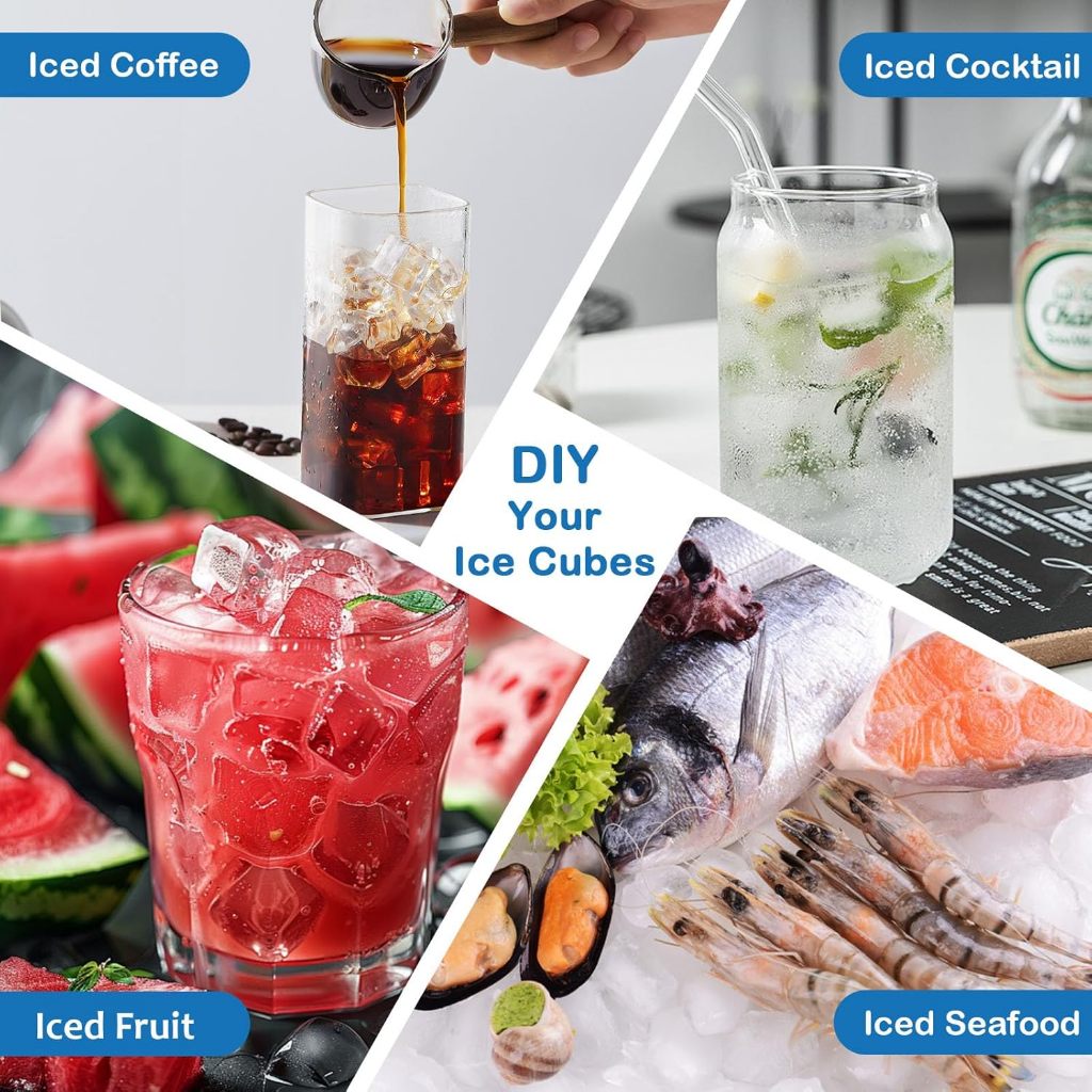 Locaupin Ice Cube Tray with Lid and Bin 21 Pcs Ice Cubes Mold for Freezer Easy Release Quick Filling Without Touching